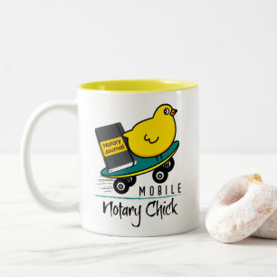 Mobile Notary Chick Riding Skateboard with Journal Two-Tone Coffee Mug
