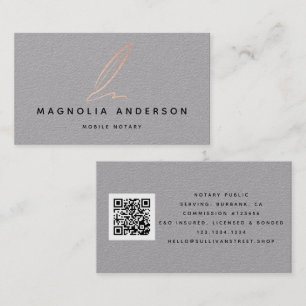 Mobile Notary Grey Gold Foil Quill QR Code  Business Card