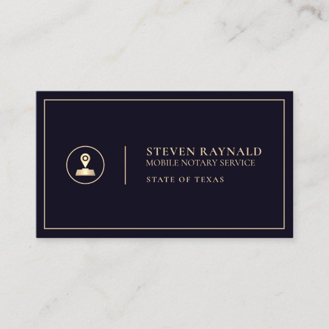 Mobile notary indigo gold  business card (Front)