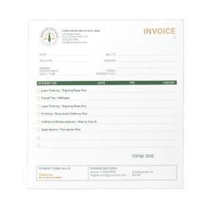 Mobile Notary Invoice Template Checklist Green Notepad