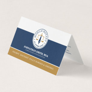 Mobile Notary Legal Jail Signing Navy Gold Business Card