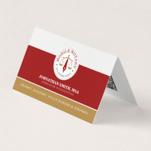 Mobile Notary Legal Signing Red Gold Referral QR Business Card