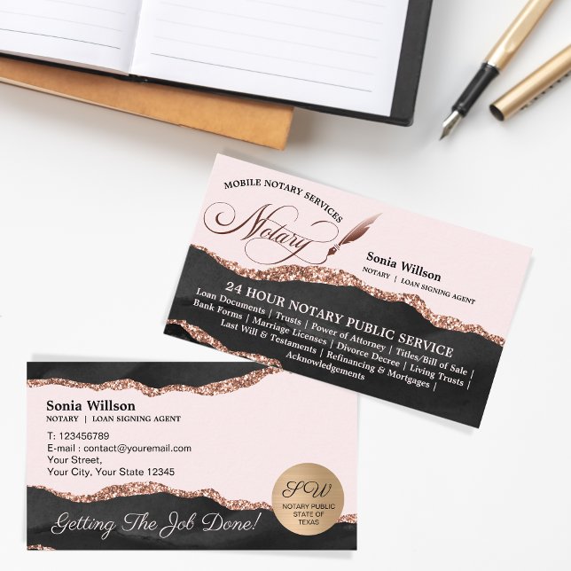 Mobile Notary & Loan Signing Agent Black Agate Business Card (Creator Uploaded)