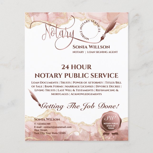 Mobile Notary & Loan Signing Agent Blush Pink Flye Flyer (Front)