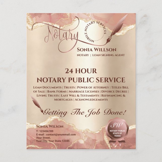 Mobile Notary & Loan Signing Agent Blush Pink Flye Flyer (Front)