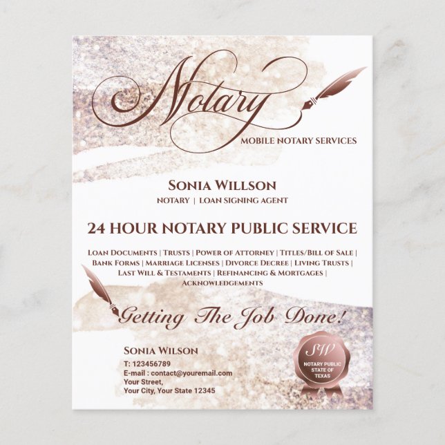 Mobile Notary & Loan Signing Agent Blush Pink Flye Flyer (Front)