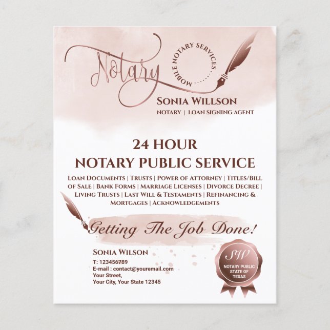 Mobile Notary & Loan Signing Agent Blush Pink Flye Flyer (Front)