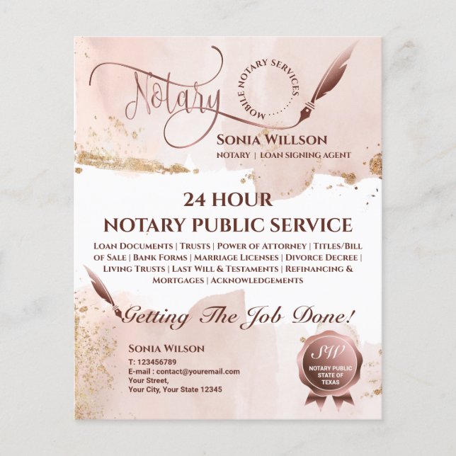 Mobile Notary & Loan Signing Agent Blush Pink Flyer (Front)