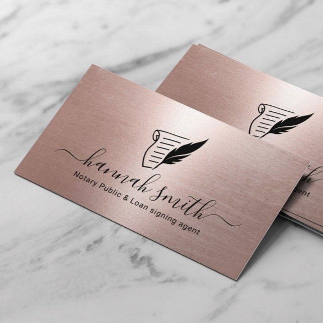 Mobile Notary Loan Signing Agent Blush Rose Gold Business Card (Creator Uploaded)