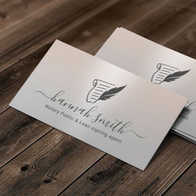 Mobile Notary Loan Signing Agent Elegant Silver Business Card (Creator Uploaded)
