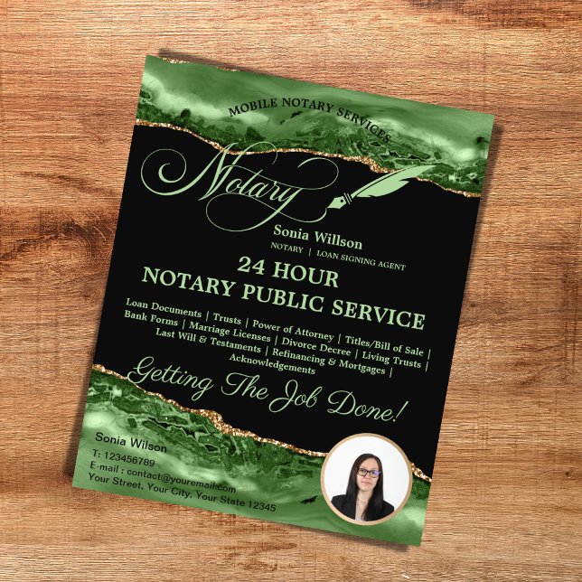 Mobile Notary & Loan Signing Agent Emerald Green Flyer (mobile notary services flyer)