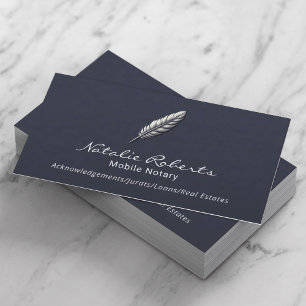 Mobile Notary Loan Signing Agent Feather Quill Business Card