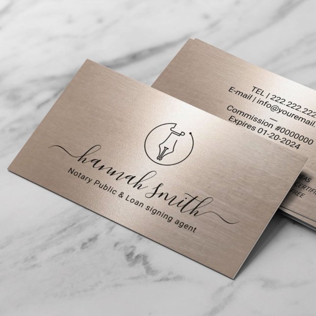 Mobile Notary Loan Signing Agent Minimal Pen Gold Business Card (Creator Uploaded)