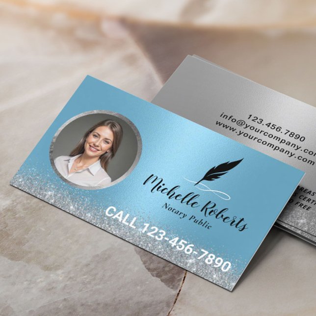 Mobile Notary Loan Signing Agent Modern Blue Photo Business Card (Creator Uploaded)