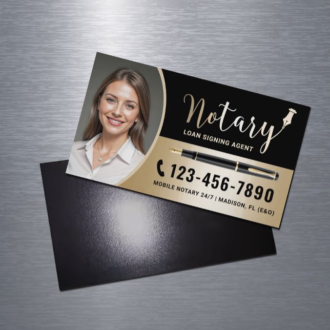 Mobile Notary Loan Signing Agent Modern Gold Photo Magnetic Business Card (Creator Uploaded)