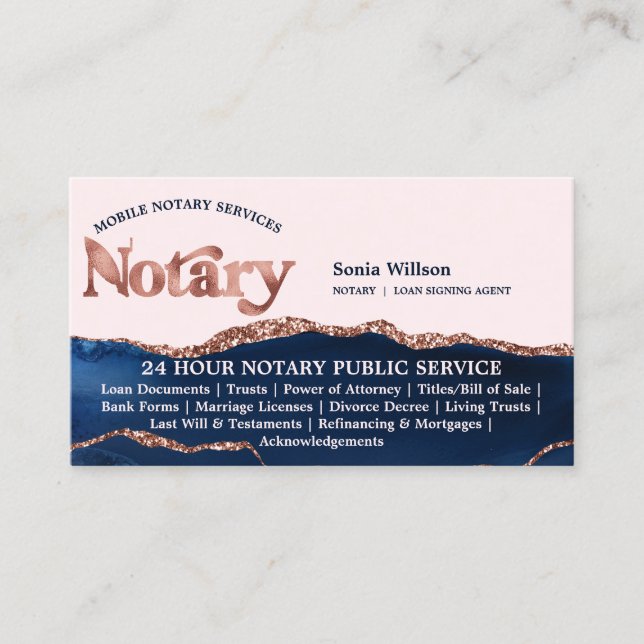 Mobile Notary & Loan Signing Agent Navy Flyer Business Card (Front)