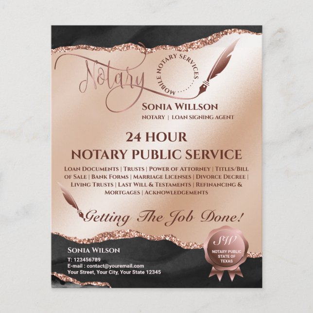 Mobile Notary & Loan Signing Agent Pink Agate Flye Flyer (Front)