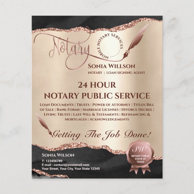 Mobile Notary & Loan Signing Agent Pink Agate Flye Flyer (Front)