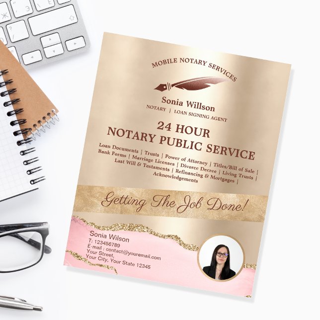 Mobile Notary & Loan Signing Agent Pink Agate Flye Flyer (Creator Uploaded)