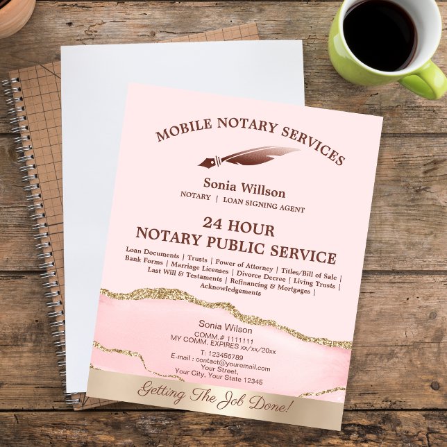 Mobile Notary & Loan Signing Agent Pink Agate Flye Flyer (Creator Uploaded)