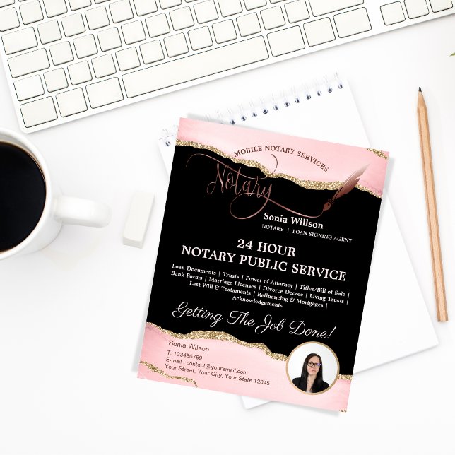 Mobile Notary & Loan Signing Agent Pink Agate Flye Flyer (Creator Uploaded)