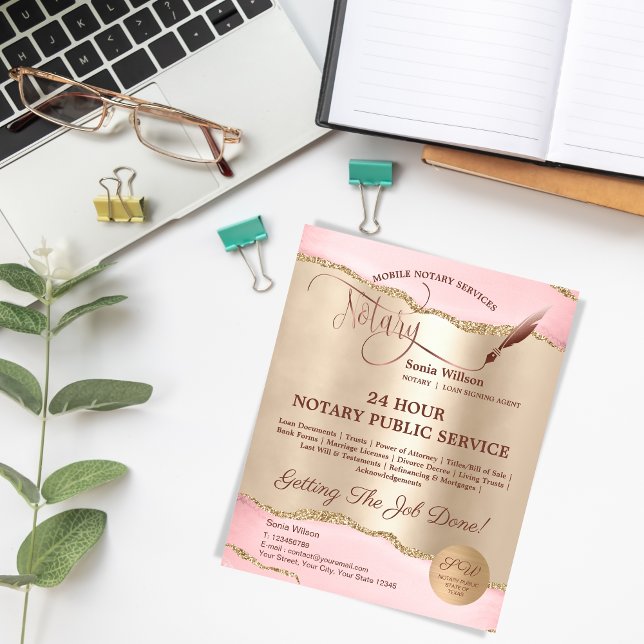 Mobile Notary & Loan Signing Agent Pink Agate Flye Flyer (Creator Uploaded)