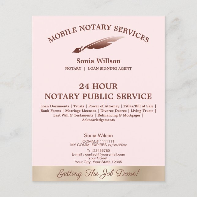 Mobile Notary & Loan Signing Agent Pink Agate Flye Flyer (Front)
