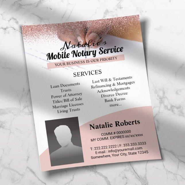 Mobile Notary & Loan Signing Agent Pink Glitter Flyer (Creator Uploaded)