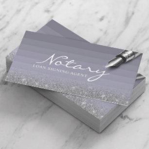 Mobile Notary Loan Signing Agent Purple & Silver Business Card