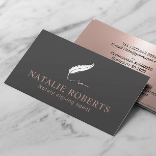 Mobile Notary Loan Signing Agent Quill Logo Grey Business Card