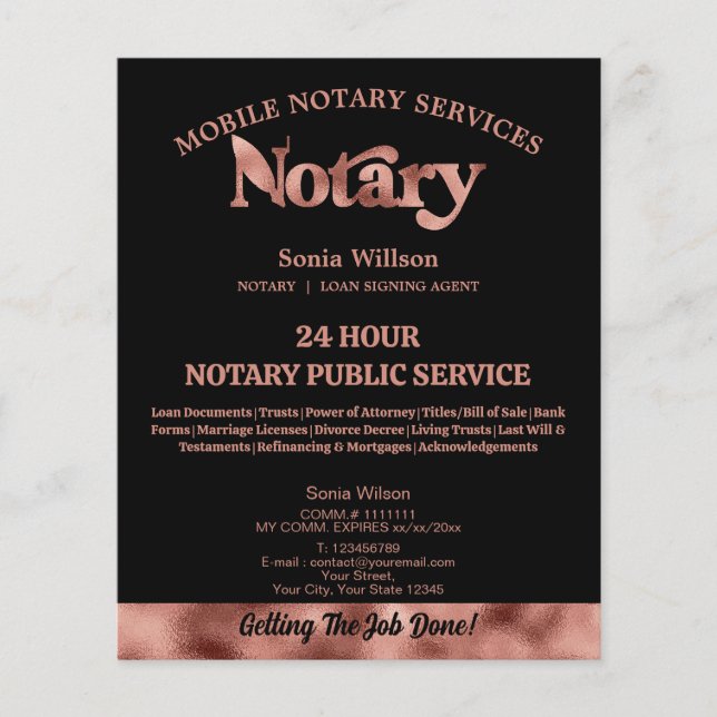 Mobile Notary & Loan Signing Agent Rose Gold Pen Flyer (Front)