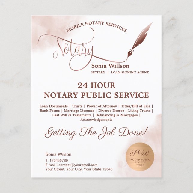 Mobile Notary & Loan Signing Blush Pink Agate  Fly Flyer (Front)