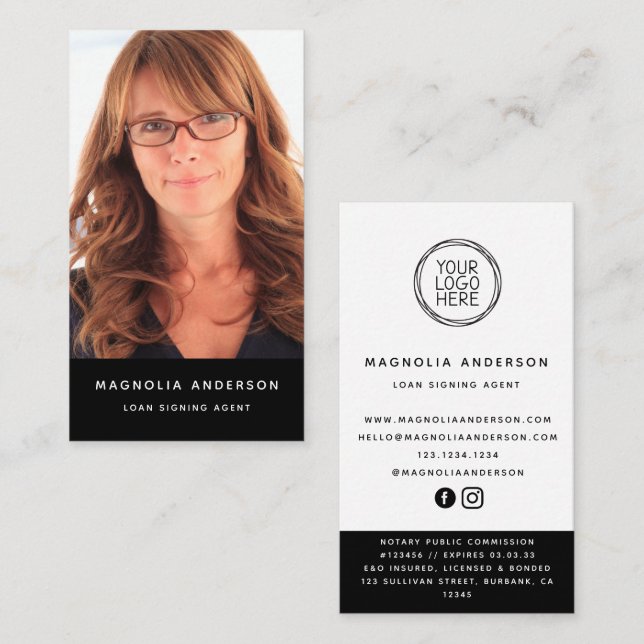 Mobile Notary Photo Add Your Logo Social Media Business Card (Front/Back)