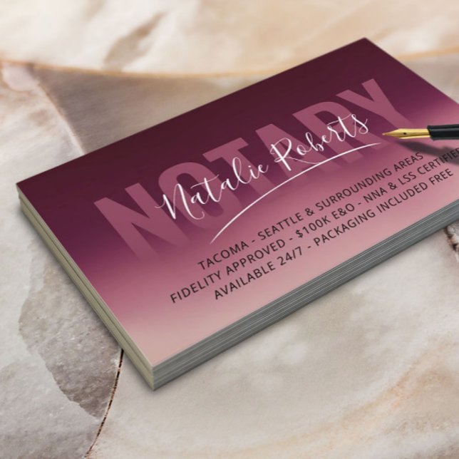 Mobile Notary Public Burgundy Red Signature Business Card (Creator Uploaded)