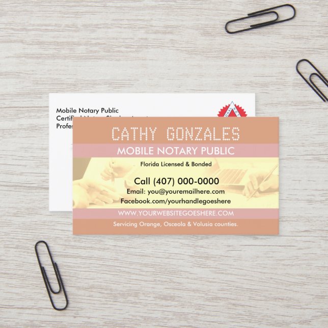Mobile Notary Public Business Card (Front/Back In Situ)