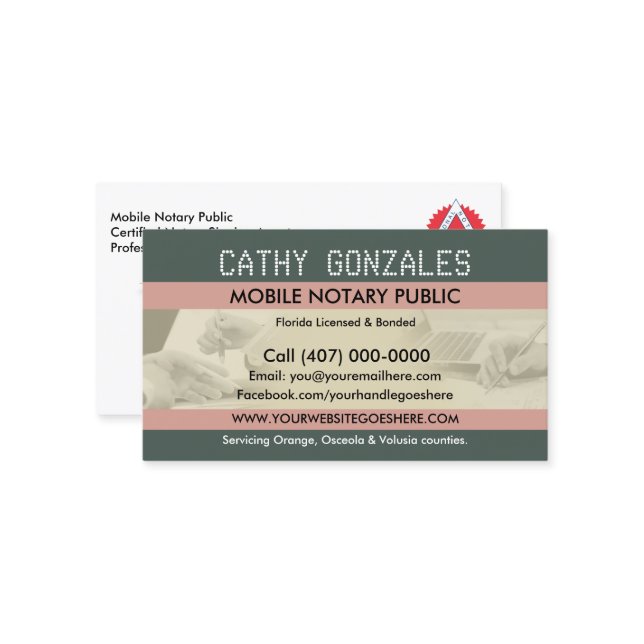 Mobile Notary Public Business Card (Front/Back In Situ)