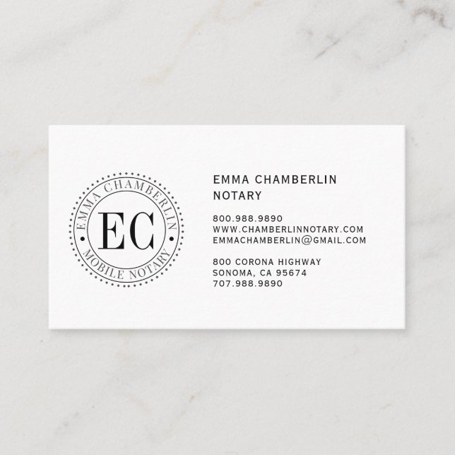 Mobile Notary Public Business Card (Front)
