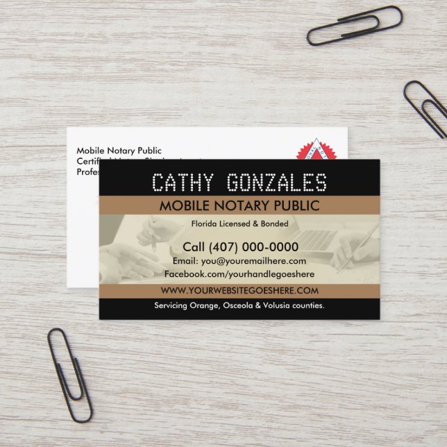 Mobile Notary Public Business Card (Front/Back In Situ)