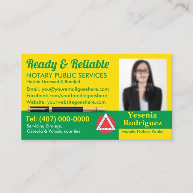 Mobile Notary Public Customisable Photo Business Card (Front)