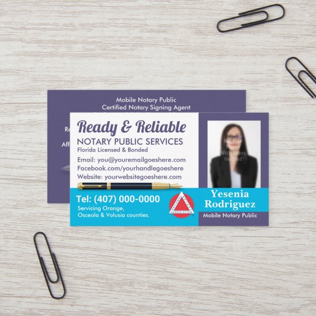 Mobile Notary Public Customisable Photo Business Card (Front/Back In Situ)