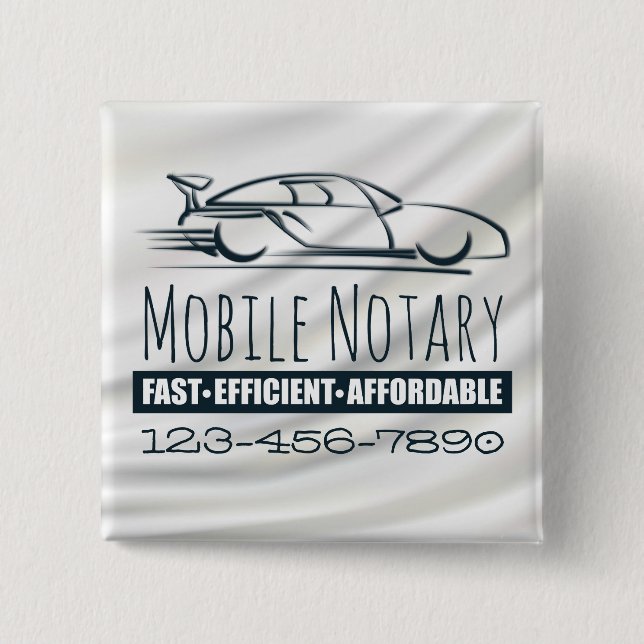 Mobile Notary Public Fast Car with Phone Number 15 Cm Square Badge (Front)