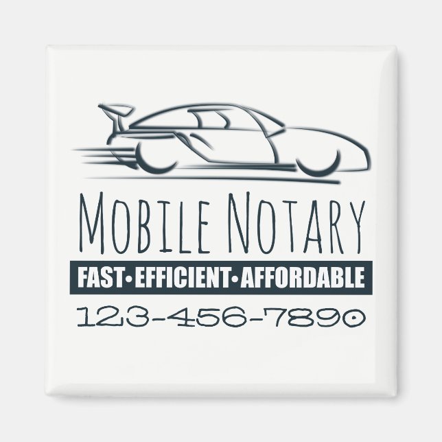 Mobile Notary Public Fast Car with Phone Number Magnet (Front)