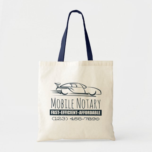 Mobile Notary Public Fast Car with Phone Number Tote Bag (Front)