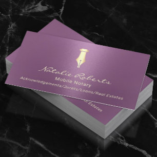 Mobile Notary Public Golden Signing Pen Purple Business Card