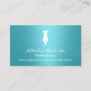 Mobile Notary Public Golden Signing Pen Turquoise Business Card