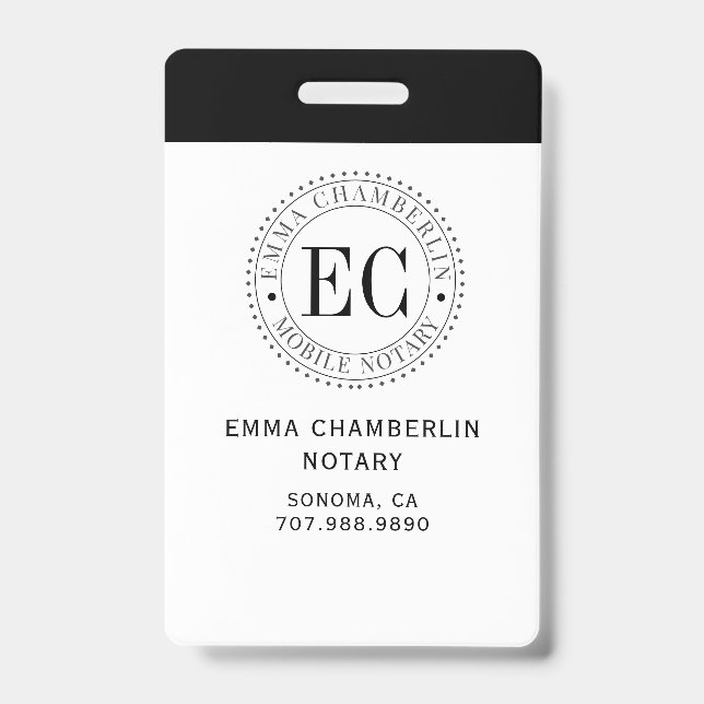 Mobile Notary Public ID Badge (Front)