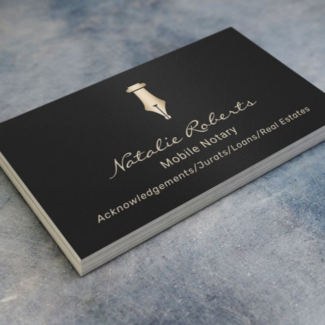 Mobile Notary Public Loan Signing Agent Black Gold Business Card (Creator Uploaded)