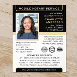 Mobile Notary Public Loan Signing Agent Black Gold Flyer<br><div class="desc">Create a professional appearance with these classic 'Mobile Notary Service' business flyers. A stylish template personalised with your photo, name, details and logo or accreditation symbols. The text and images can be customised or deleted so you can include the information you want. An effective way to promote your business and...</div>