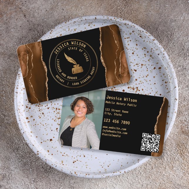 Mobile Notary Public Loan Signing Photo QR Code Business Card (notary stamp)