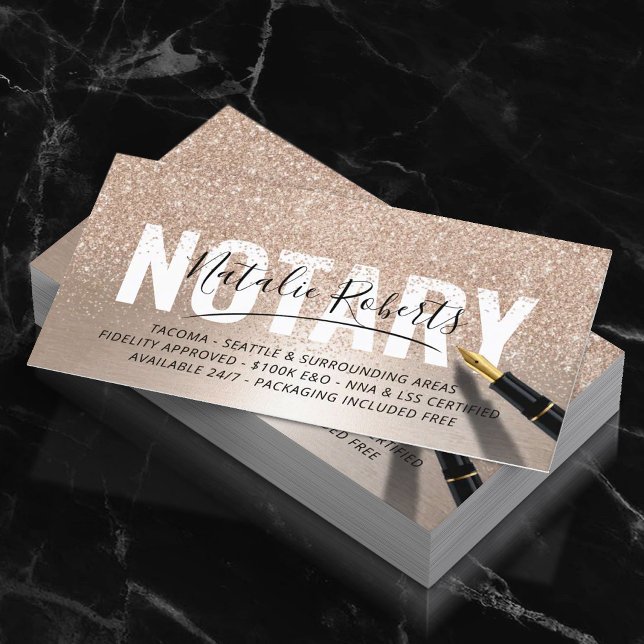 Mobile Notary Public Modern Gold Glitter Signature Business Card (Creator Uploaded)